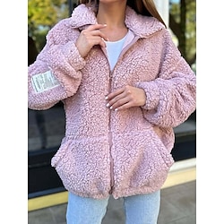 Light in the box Dames Fleecejack Teddy jas Houd Warm Ademend Straat Alledaagse kleding Vakantie Uitgaan Vetoketju Zak Met fleece gevoerd Rits Opstaand Casual Effen Normale pasvorm bovenkleding Lange mouw Herfst