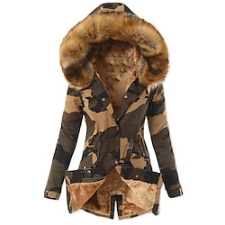 Light in the box Dames Fleecejack Teddy jas Hoodie jas Houd Warm Ademend Straat Alledaagse kleding Vakantie Uitgaan nappi Zak Afdrukken Met fleece gevoerd Enkele rij knopen Capuchon Casual camouflage Normale pasvorm