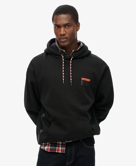 Superdry Mannen Utility Sport Hoodie met Logo en Losse Pasvorm Zwart