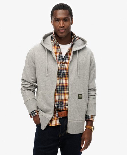 Superdry Mannen Relaxte Hoodie met Contrasterende Stiksels en Rits Grijs