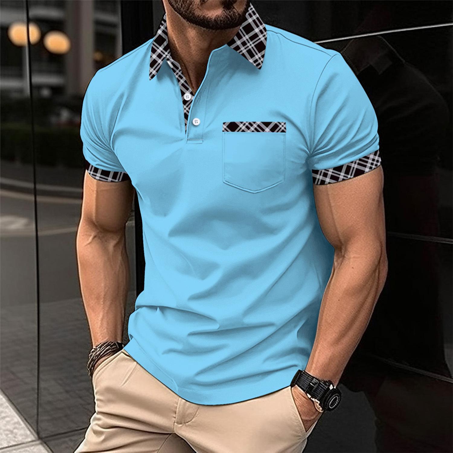 Fashion human Zomer nieuwe heren casual revers korte mouwen knoopzak POLO shirt mode heren T-shirt tops