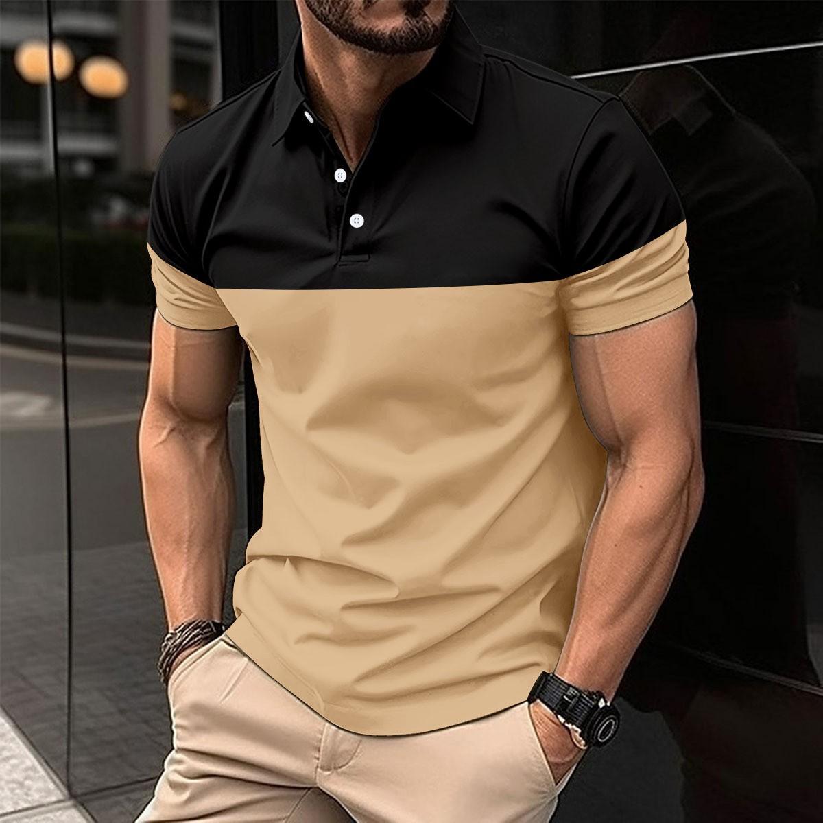 Fashion human Nieuwe casual POLO-shirtzakken voor heren, knopen met V-hals, zakelijke matchy-matchy T-shirttopjes met kleurblokken