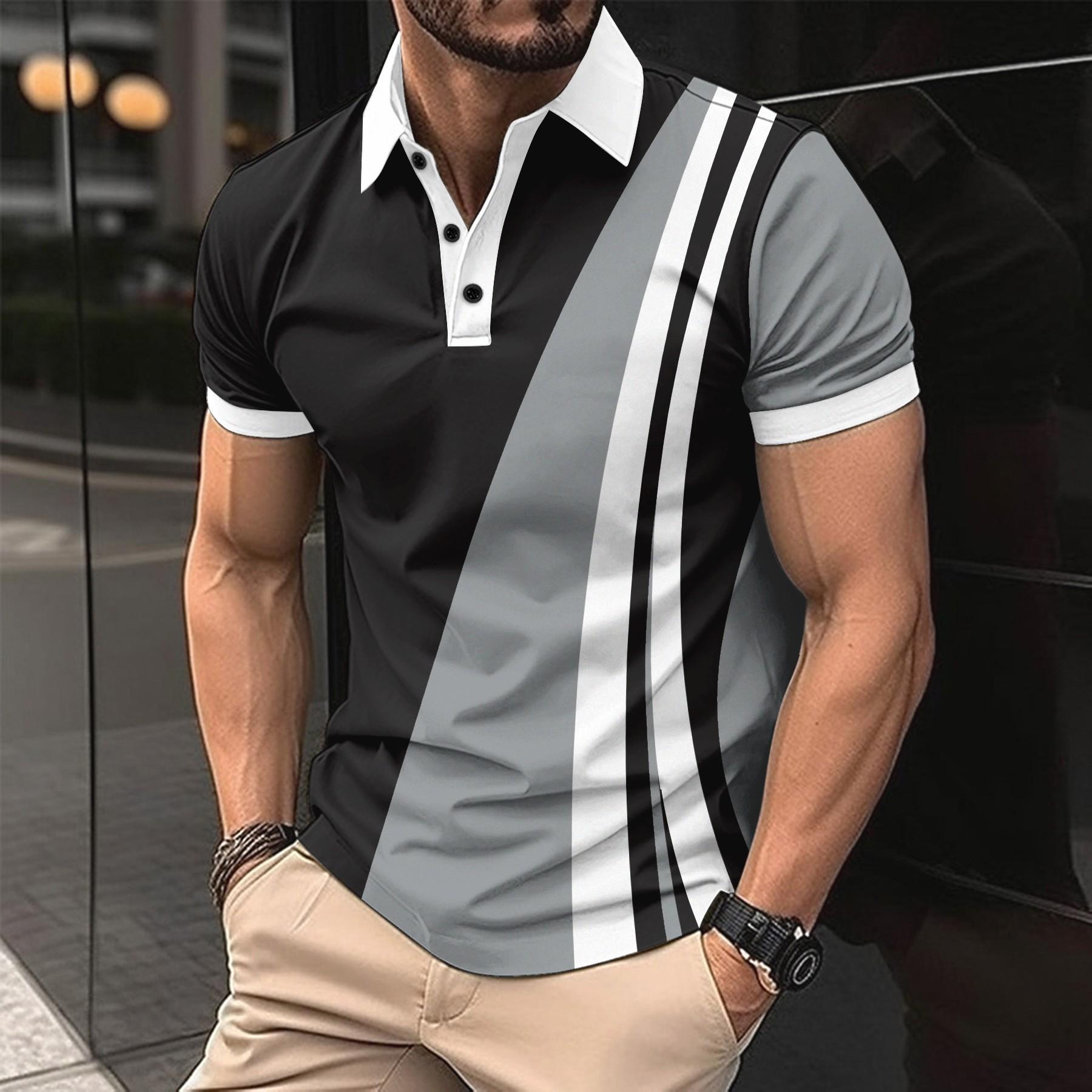 Fashion human New men's casual POLO shirt printed lapel button business colour blocking hundred T-shirt