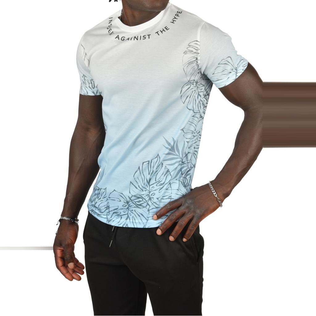 DeepSEA Yakası Yazılı Dijital Baskılı Batik Yıkama Slim Fit Tişört 2403210