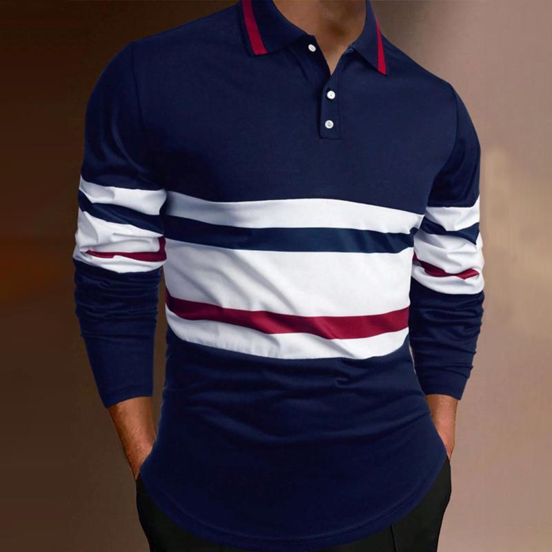 Haodingfushi Heren Lange Mouw Casual Revers Golf Polo Shirt Heren Sport Spell Color Sport Tops Polo Shirt