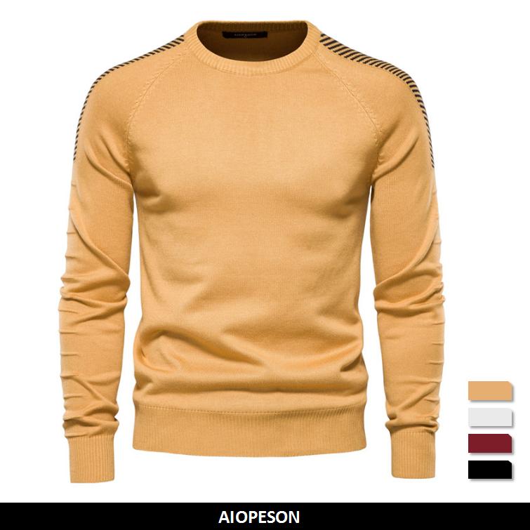 AIOPESON Men Fashion AIOPESON Spliced Sweater Heren Casual O-hals Slim Fit Truien Heren Truien Nieuwe Winter Warme Gebreide Trui voor Heren