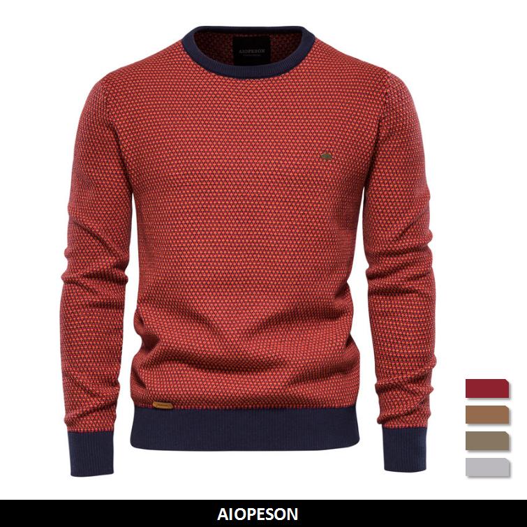 AIOPESON Men Fashion AIOPESON Patchwork Truien Katoenen Trui Heren Casual Warm O-hals Kwaliteit Nieuwe Wintermode Gebreide Truien voor Heren