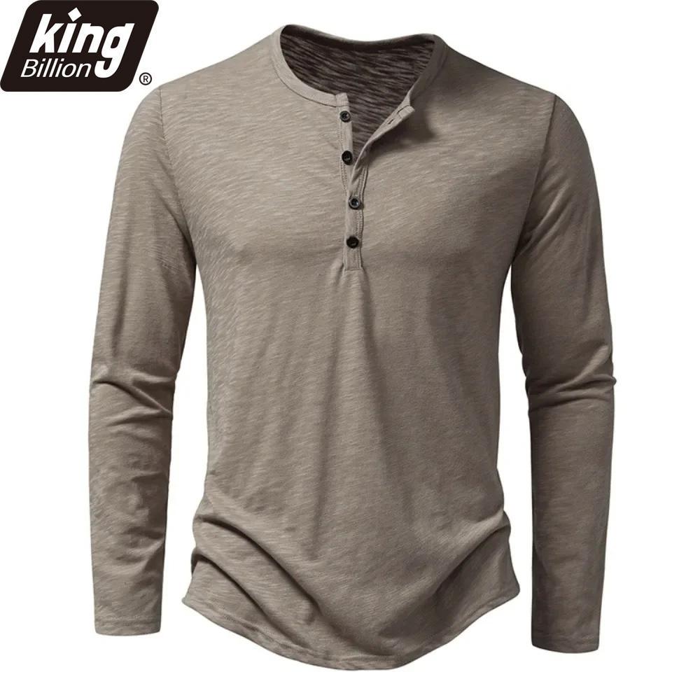 King Billion Heren katoenen T-shirt met knopen Henley-hals Shirt Lange mouw Casual Effen kleur T-shirts