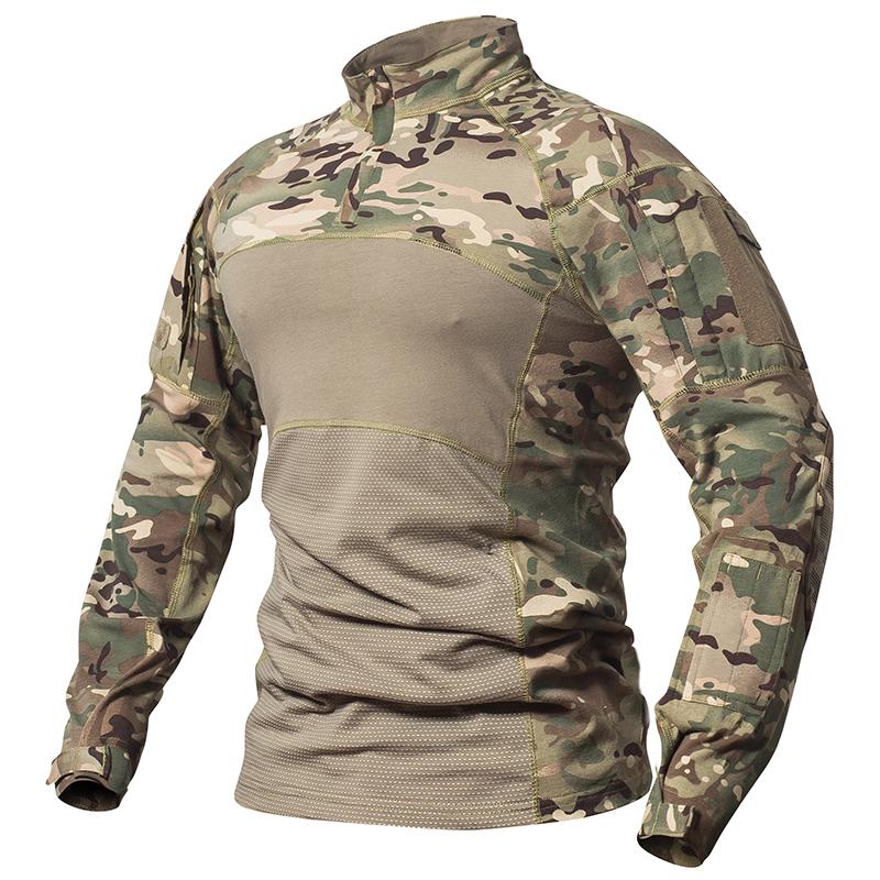 ReFire Gear Camouflage Tactische Combat Shirt Heren Katoen Lange Mouw Camo Militair T-shirt Stretch Paintball Multicam Uniform Kleding