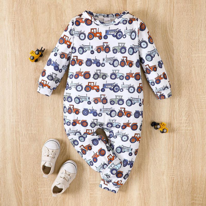 Beliangwings Schattige baby bodysuit voor jongens en meisjes Cartoon autoprint Body met onderhals en lange mouwen Lente en herfst Vrije tijd Pasgeboren spelpak 0-24 maanden