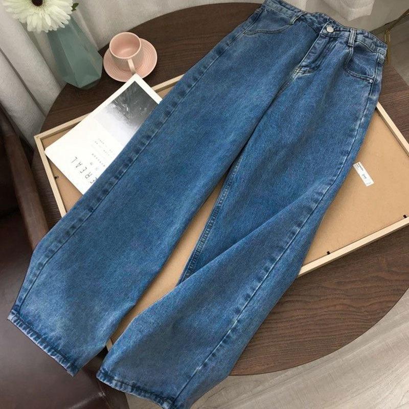 MOJTA Lichtblauwe denim broek Vintage wijde pijpen broek Dames Koreaanse rechte lange broek Hoge taille Casual losse herfst