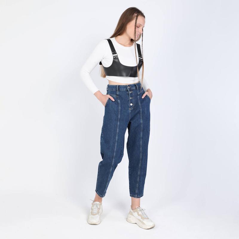 Banny Jeans Jeansbroek met hoge taille en knoop voor dames, donkerblauw