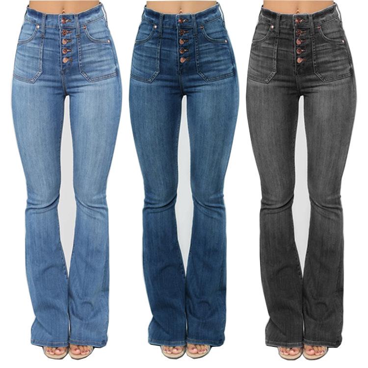 91530103MAC32JTX96 Dames Bell Bottom High Waist Fitted Denim Jeans