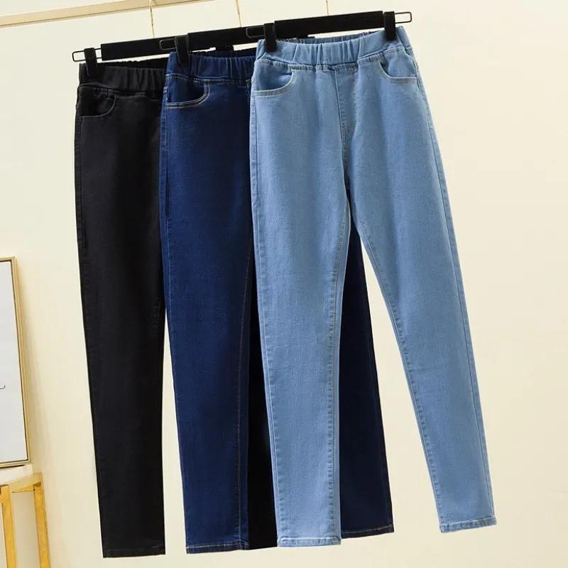 WoWo Damesmode Hoge taille elastische jeans Knoop strakke elastische slanke potloodbroek