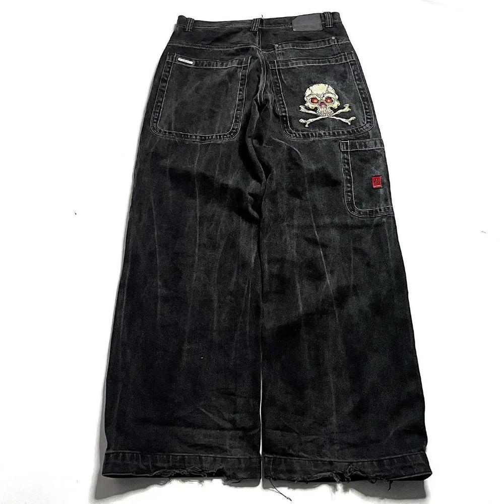 Frontline trend New Harajuku Hip Hop Retro Skull Graphic Embroidered Baggy Jeans Denim Pants Men Women Goth High Waist Wide Trousers