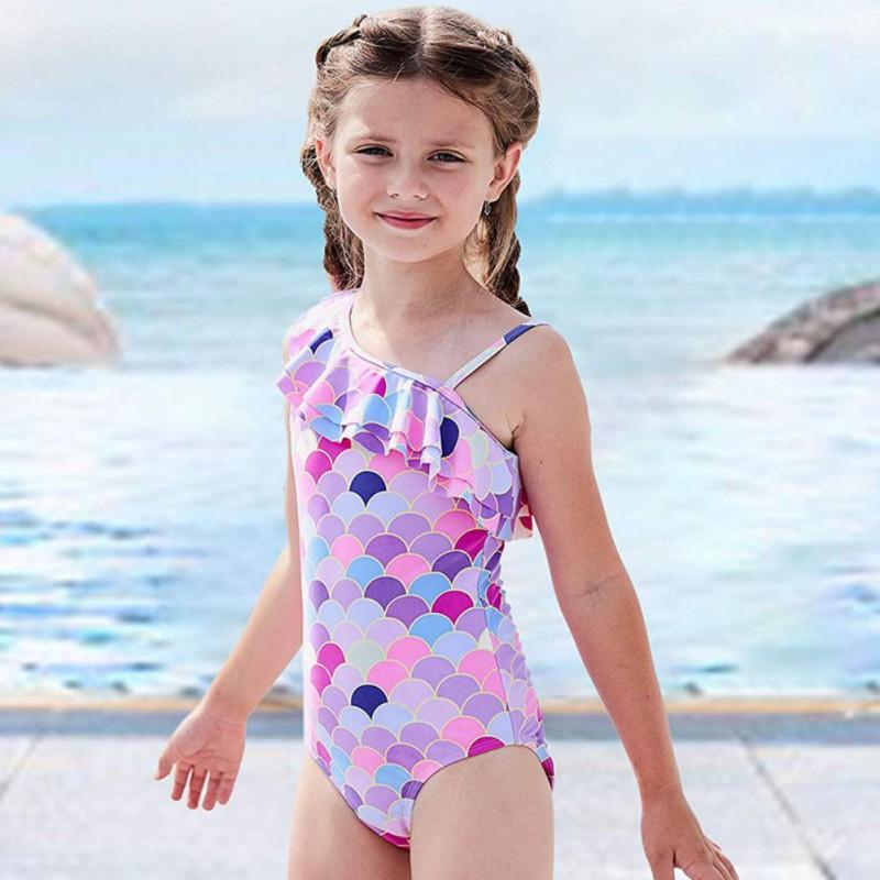 Kidsyuan Zwemkleding voor kinderen, meisjes, één stuk, met bescherming tegen de zon, stijlvolle look, bikinibadpak voor kinderen, 4-12 jaar