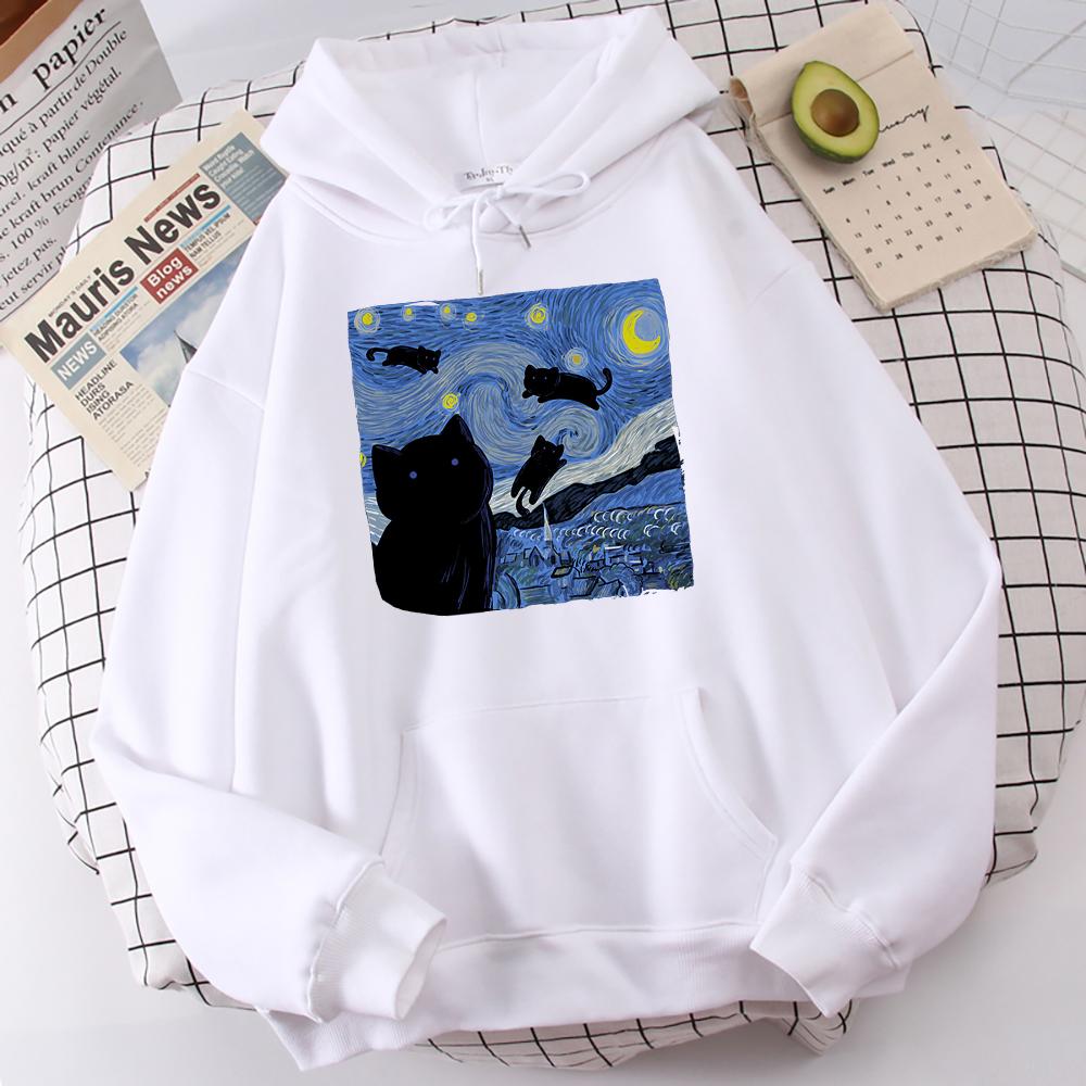 Enter Boutique Sports Clothing Collection De Starry Cat Night Printing Hoodies Heren Herfst Oversize Hoodie Mode Fleece Sweatshirts Casual S-Xxl Pullover Tops