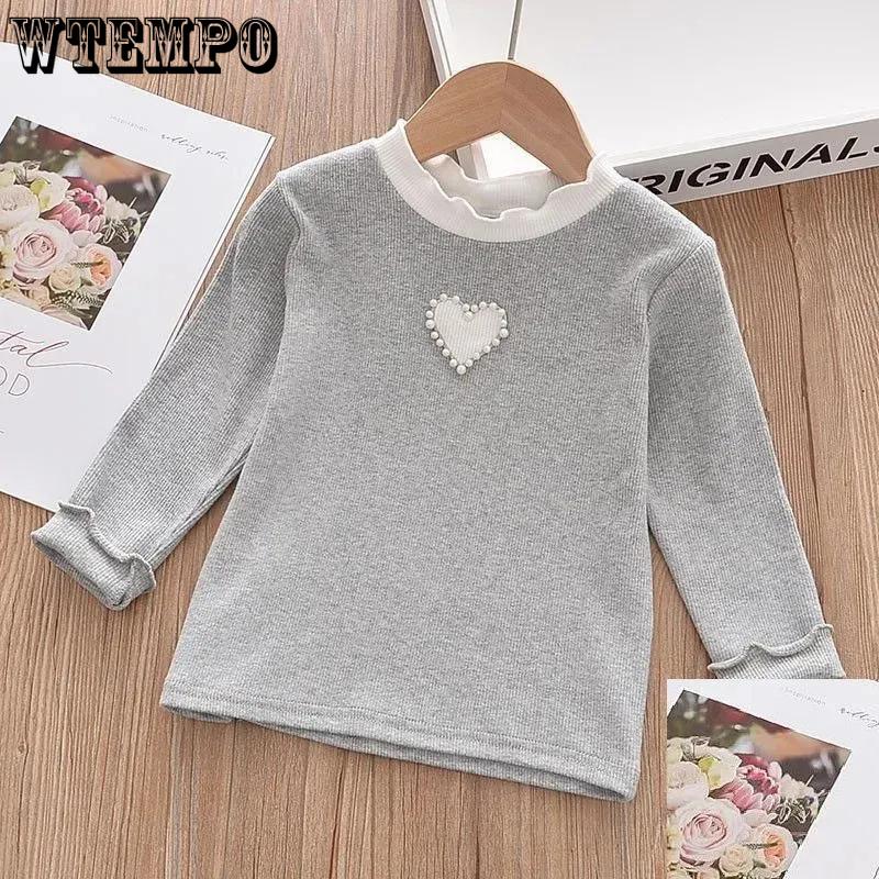 WTEMPO Meisjes basis shirt kinderen kant kraag stretch mode T-shirt dragen top meisjes houden van lange mouwen