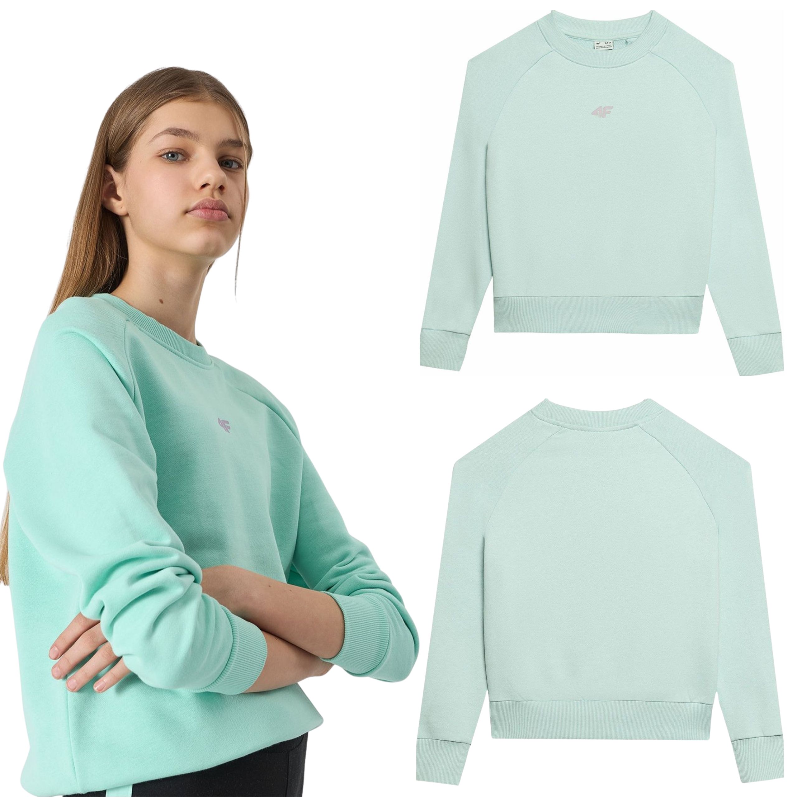 4F Girls' sports sweatshirt  F0920-47S hoodless mint size 134