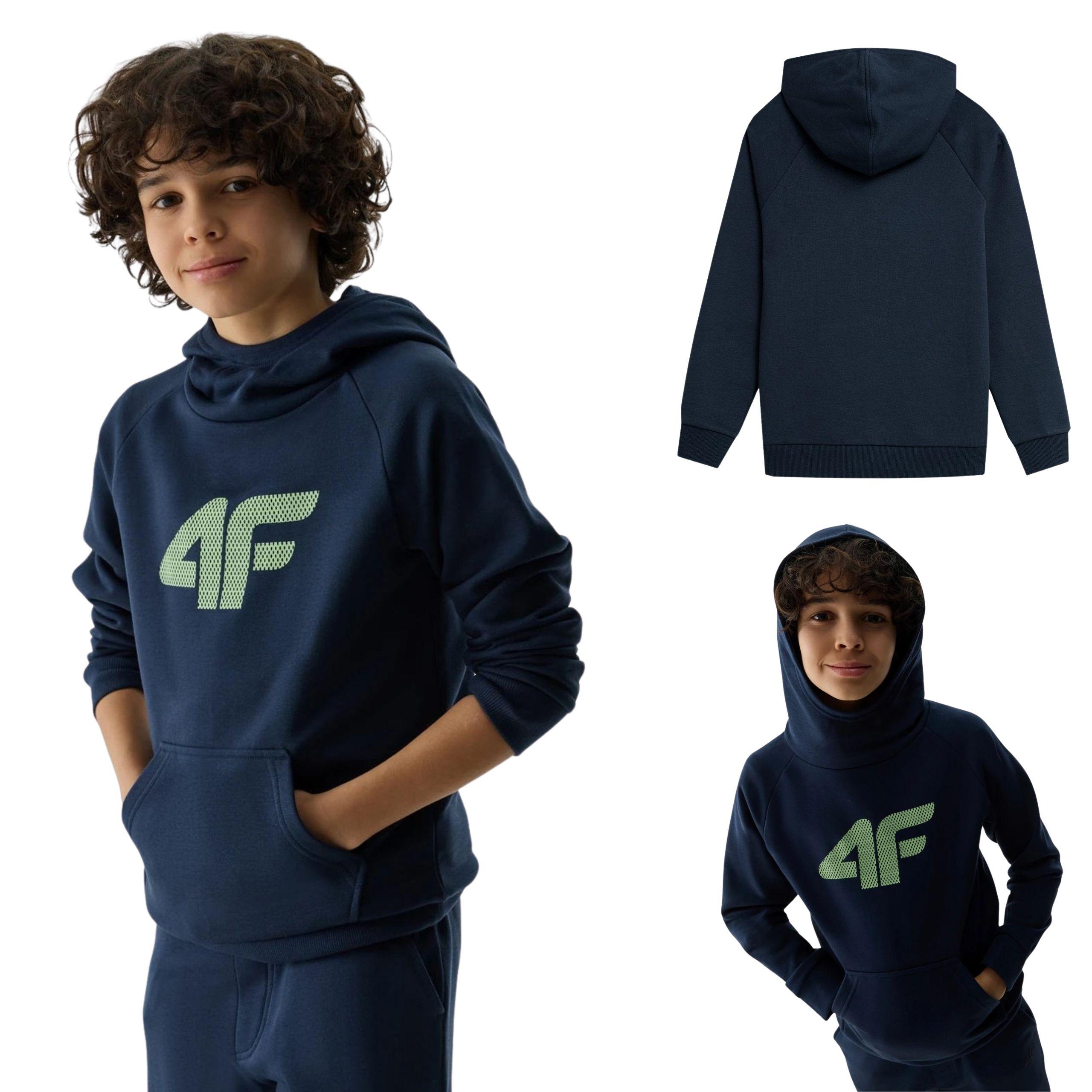 4F Boys' sports sweatshirt  M0925-31S with hood, navy blue size 122