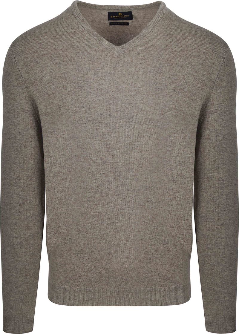 Steppin' Out Pullover V-hals Merinowol Taupe