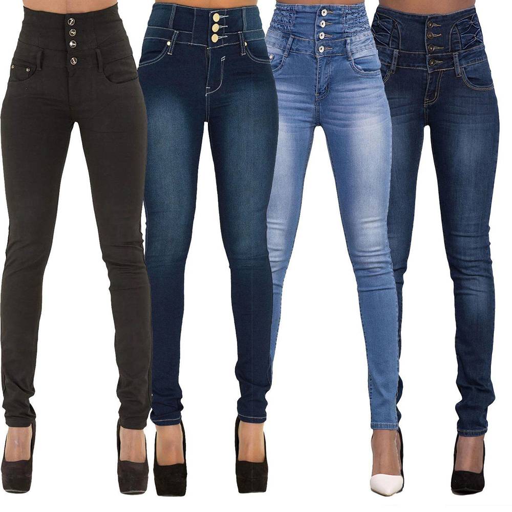 Lapa Dames skinny jeans met hoge taille, effen denim slim fit broek