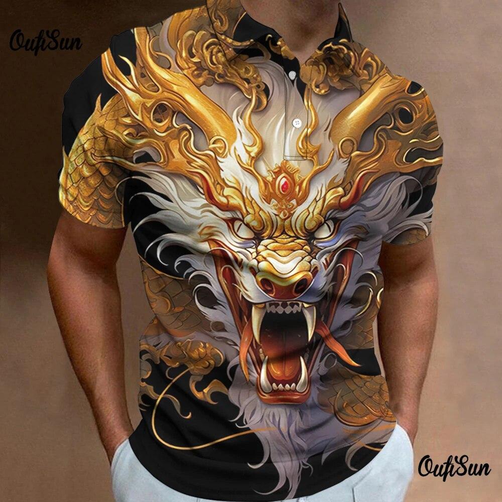 Nihao Fashion Polo T-Shirts For Men 3d Animal Dragon Printed Flower Men's Shirt Daily Casual Short Sleeved Loose Oversized Sweatshirts