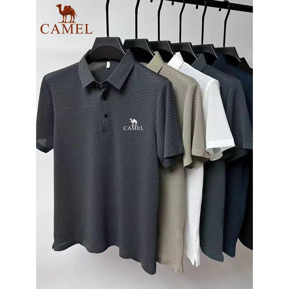 Camel High End Geborduurde  Ice Silk Elastische Polo Shirt Nieuwe Zomer T-shirt Mode Ademende Zakelijke Korte Mouw Luxe Top