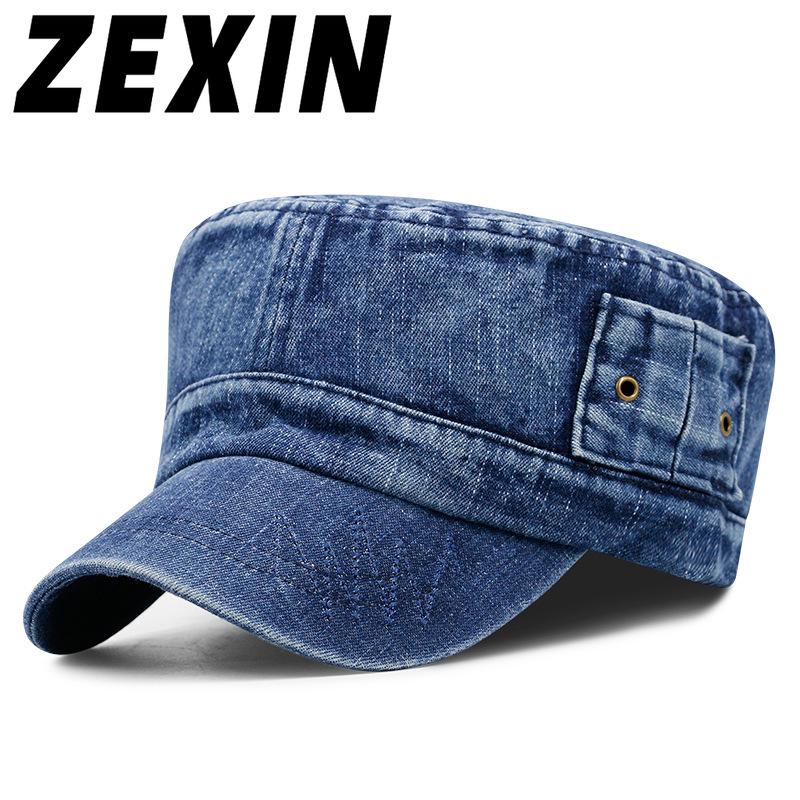 ZEXIN Hoed Gewassen Doen Oude Denim Ademende Militaire Cap Outdoor Zonnescherm Platte Pet Vrije Tijd Eend Tong Cap