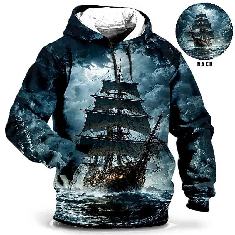 ETST 07 Vintage hooded sweatshirt heren hoodie schip grafische T-shirt 3D print trui oversized herenkleding top mannelijke herfst streetwear