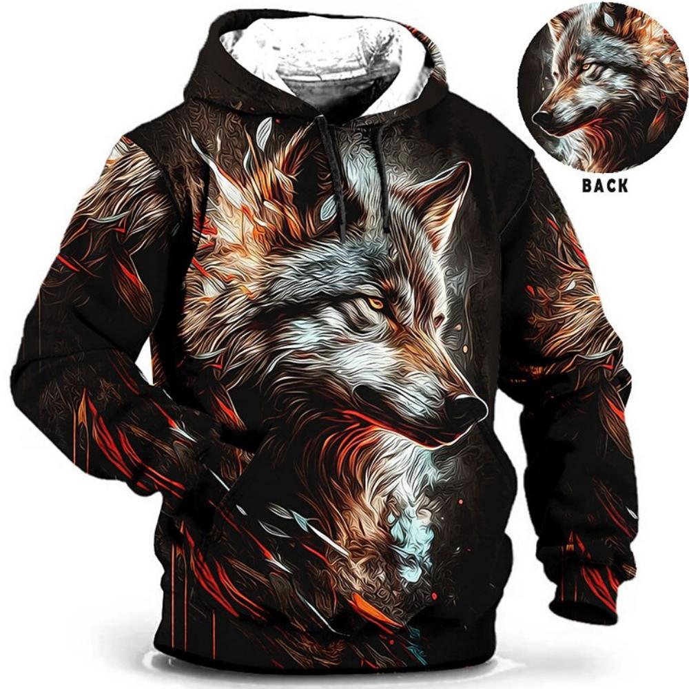 Bobby3 Vintage Hoodies Voor Mannen Wolf Dier Patroon 3D Print Eagle Leopard Tops Herfst Winter Casual Lange Mouw Oversized Tijger Capuchon