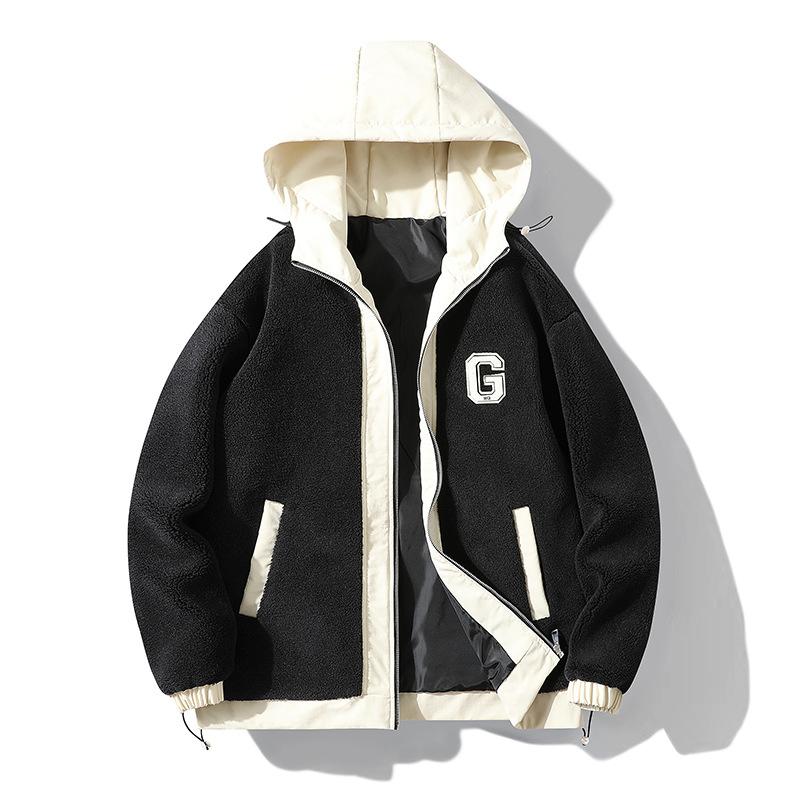 Global NB Fleece katoenen herenjack met capuchon, groot formaat dik fleece katoenen vest