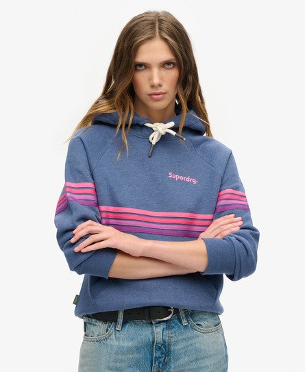 Superdry Vrouwen Rainbow Stripe Hoodie met Logo Lichtblauw