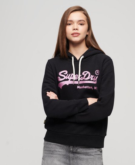 Superdry Vrouwen Versierde Vintage Logo Hoodie Zwart