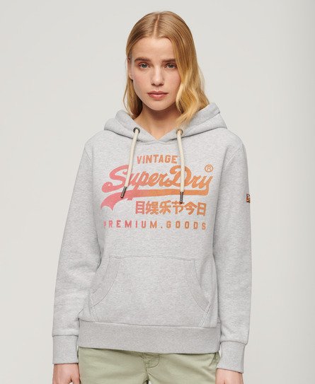 Superdry Vrouwen Tonal Hoodie met Vintage Logo en Grafische Print Grijs