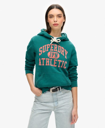 Superdry Vrouwen Varsity Hoodie met Flockprint Groen