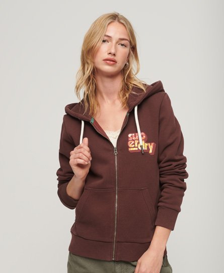 Superdry Vrouwen 70s Classic Logo-ritshoodie Bruin