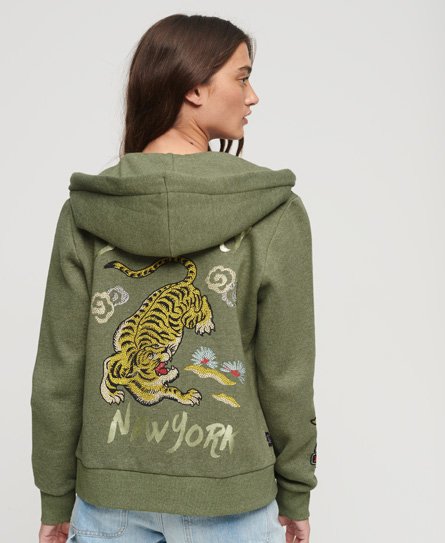 Superdry Vrouwen Custom Hoodie met Rits en Versieringen Groen