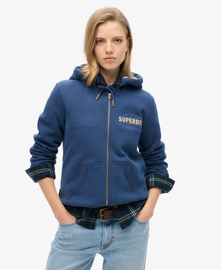 Superdry Vrouwen Luxe Hoodie met Metallic Logo en Rits Donkerblauw