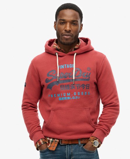 Superdry Mannen Klassieke Vintage Logo Heritage Hoodie Rood