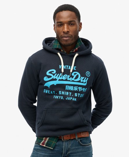 Superdry Mannen Neon Vintage Logo Hoodie Blauw