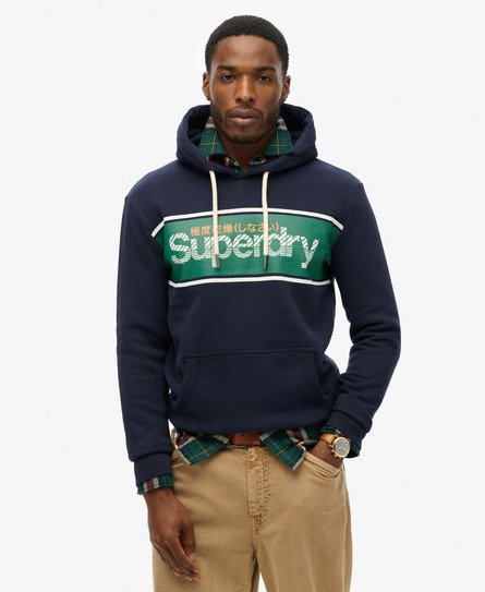 Superdry Mannen Core Logo-hoodie met Strepen Blauw