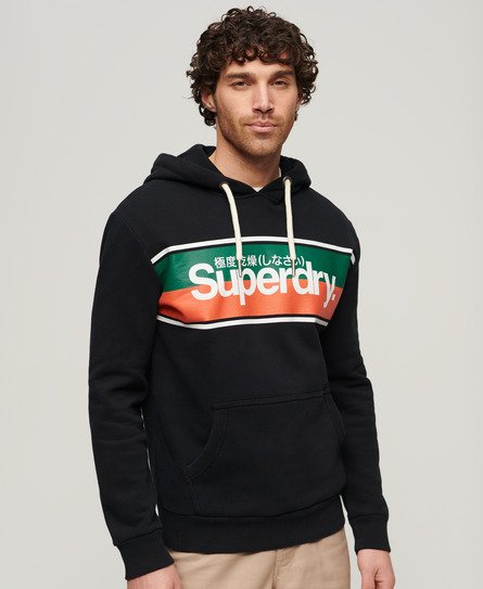 Superdry Mannen Core Logo-hoodie met Strepen Zwart