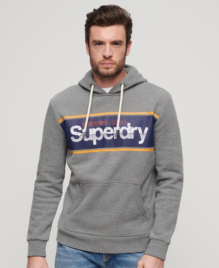 Superdry Mannen Core Logo-hoodie met Strepen Donkergrijs