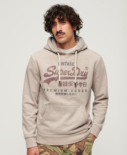 Superdry Mannen Klassieke Vintage Logo Heritage Hoodie Beige