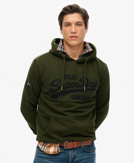 Superdry Mannen Geborduurde Hoodie met Lange Mouwen Groen