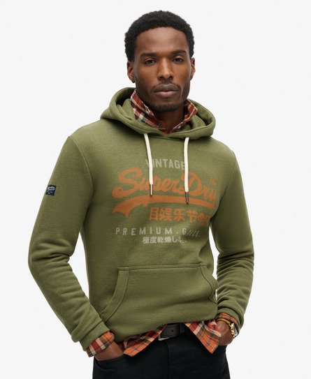 Superdry Mannen Premium Goods Hoodie met Vintage Logo en Capuchon Khaki