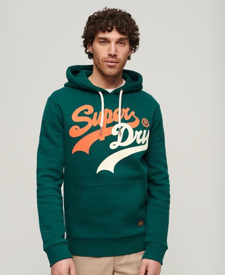 Superdry Mannen Classic College Hoodie met Tekstopdruk Groen