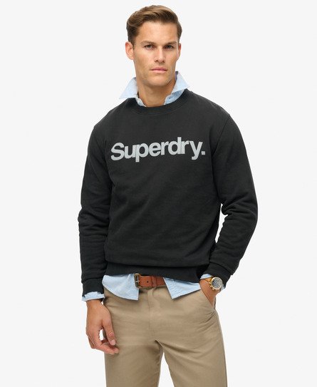 Superdry Mannen City Sweatshirt met Ronde Hals en Losse Pasvorm Zwart