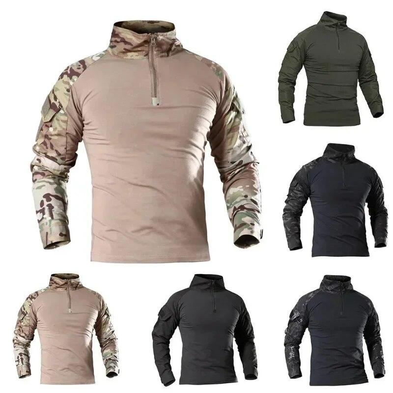 Marll Tactische wandel-T-shirts voor heren, militair leger camouflage jachtklimshirt met lange mouwen, ademende sportkleding voor mannen